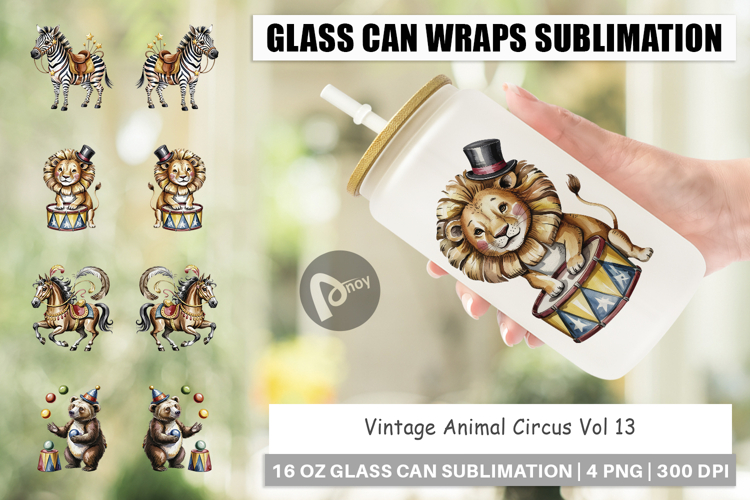 Glass Can Vintage Animal Circus