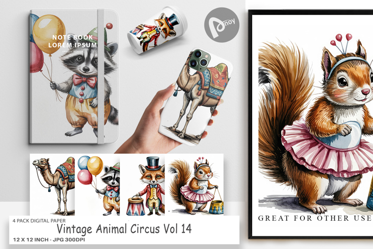 Digital Paper Vintage Animal Circus