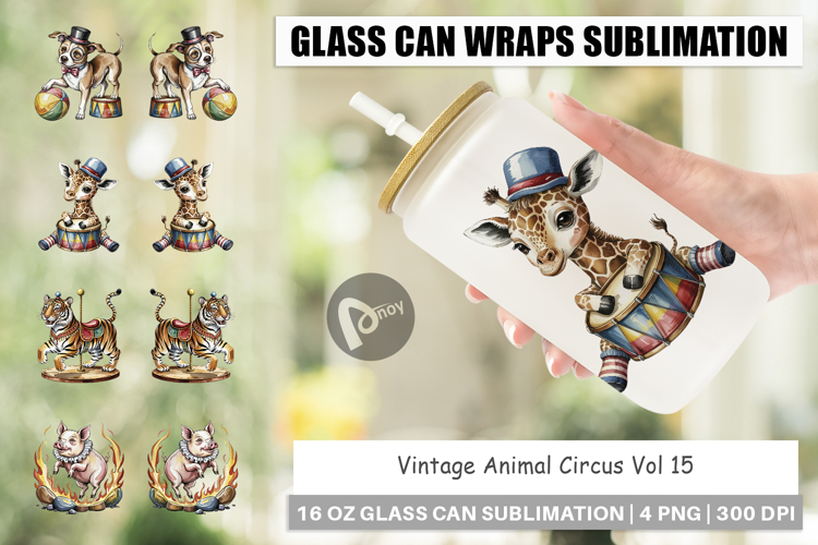 Glass Can Vintage Animal Circus
