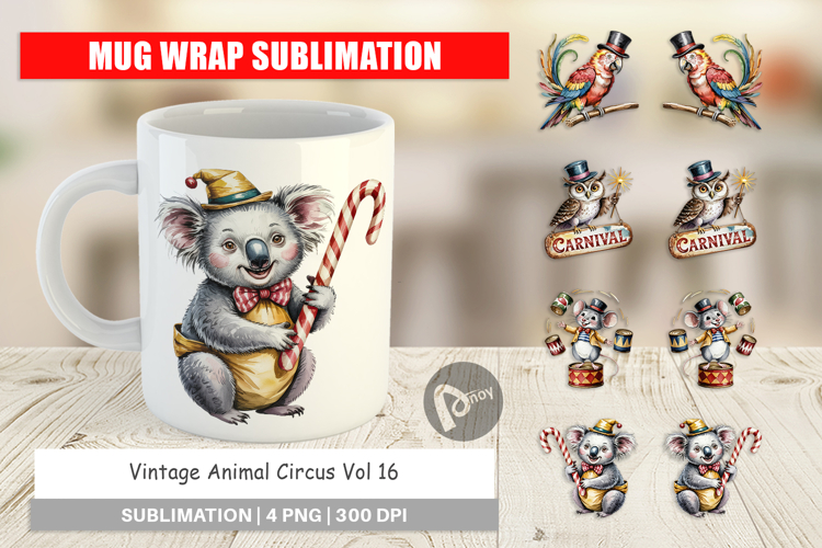 Mug Wrap Vintage Animal Circus