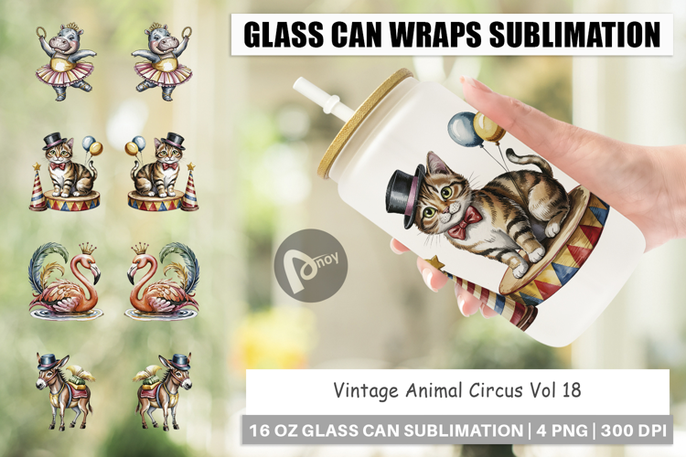 Glass Can Vintage Animal Circus