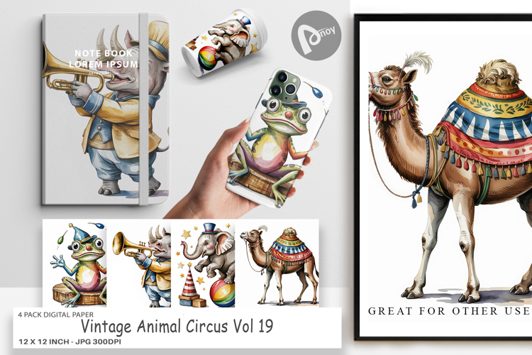 Digital Paper Vintage Animal Circus