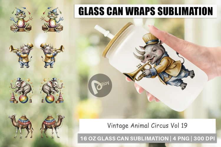 Glass Can Vintage Animal Circus