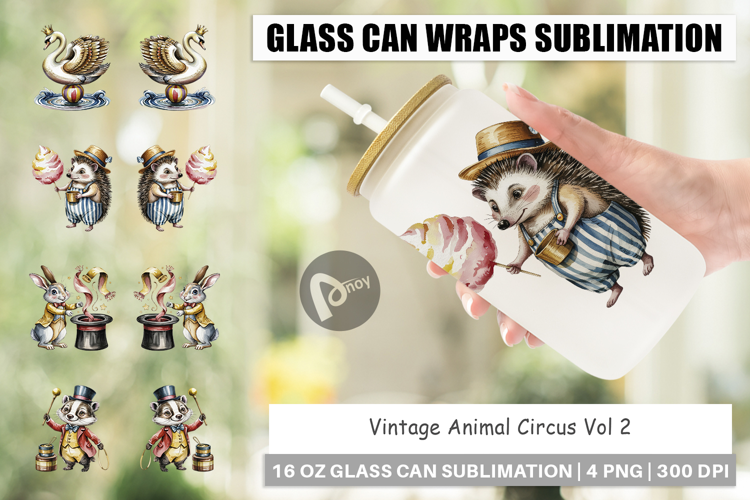 Glass Can Vintage Animal Circus