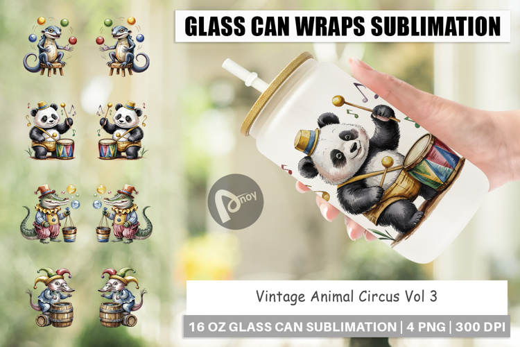 Glass Can Vintage Animal Circus