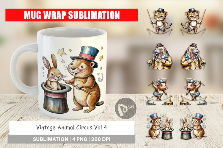 Mug Wrap Vintage Animal Circus