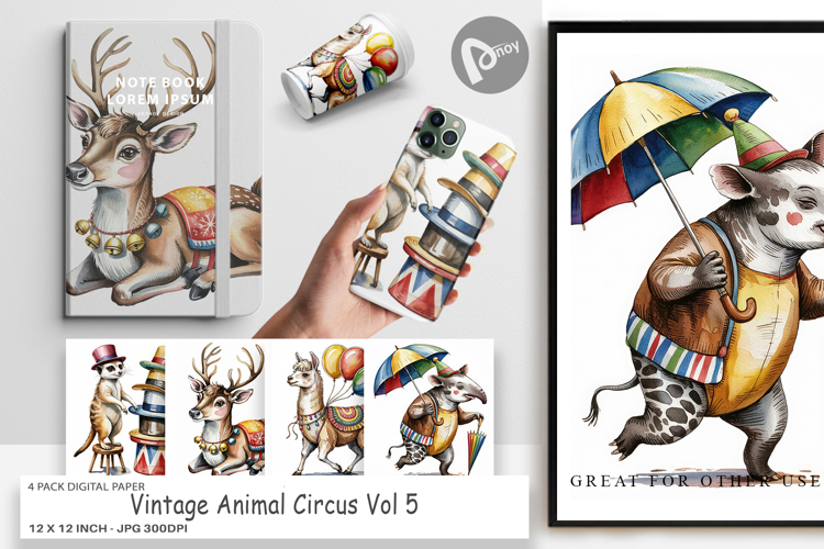 Digital Paper Vintage Animal Circus