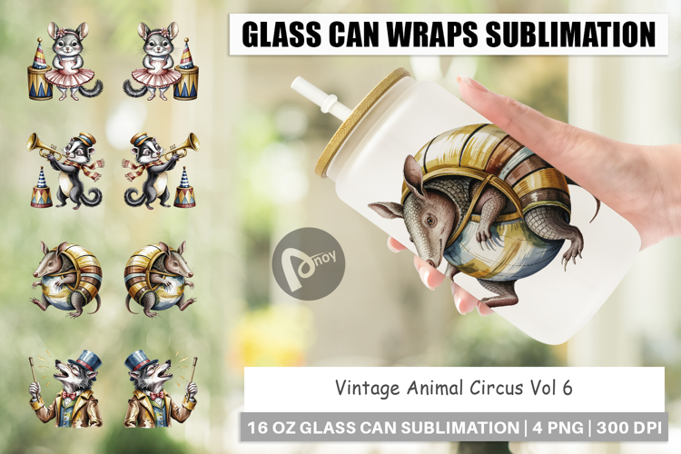 Glass Can Vintage Animal Circus