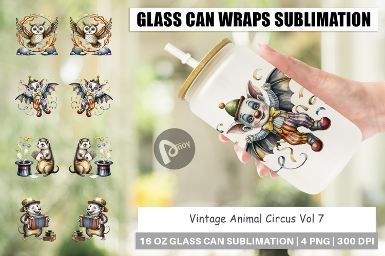 Glass Can Vintage Animal Circus