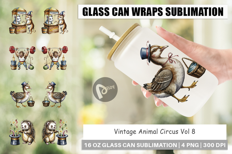 Glass Can Vintage Animal Circus