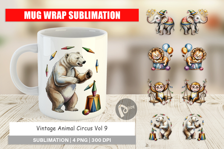 Mug Wrap Vintage Animal Circus