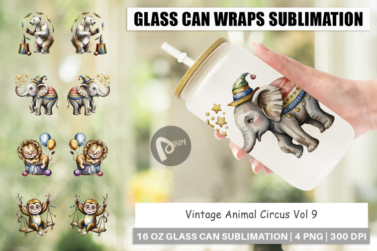 Glass Can Vintage Animal Circus