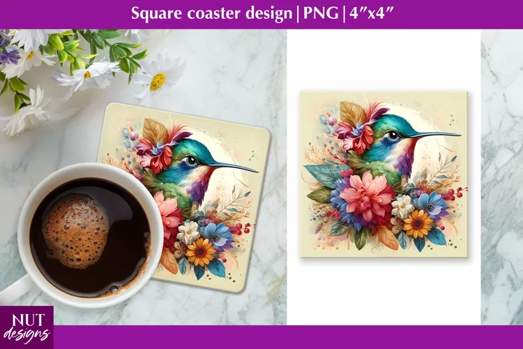 Bright Hummingbird coaster Square coaster sublimation