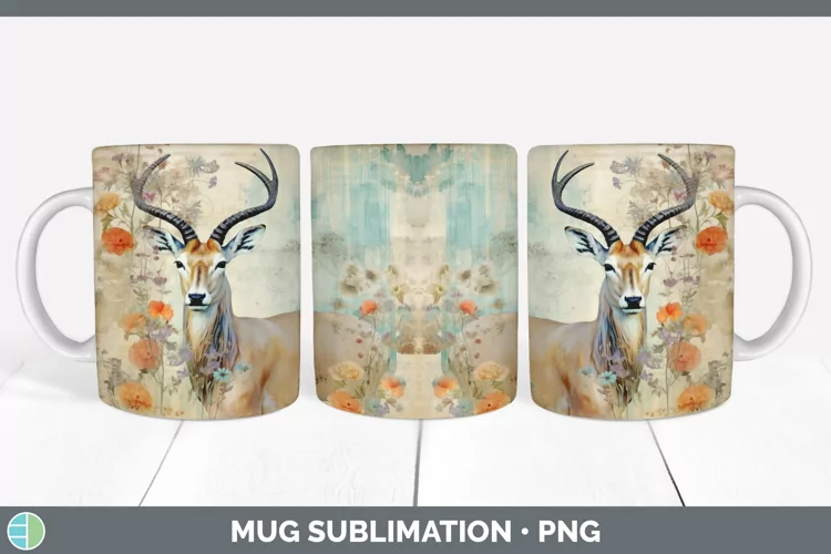 Vintage Antelope Mug Wrap | Sublimation Coffee Cup Designs