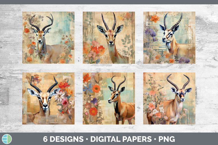 Vintage Antelope Paper Backgrounds | Digital Scrapbook Paper
