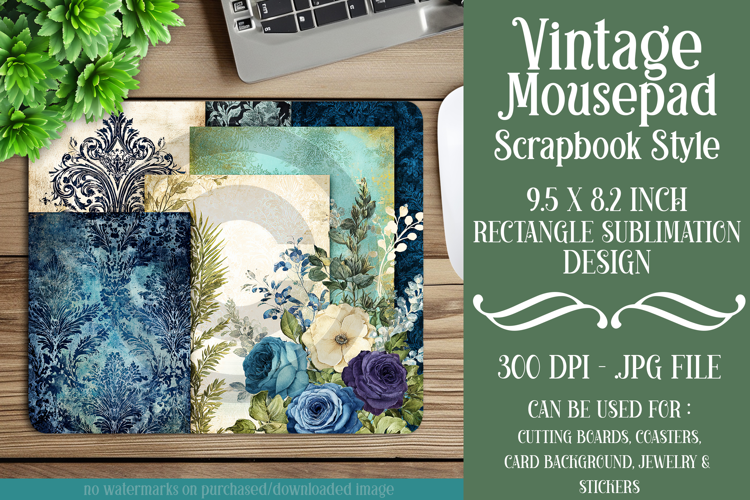 Vintage Mousepad, Sublimation Mousepad, Scrapbook Style, d10