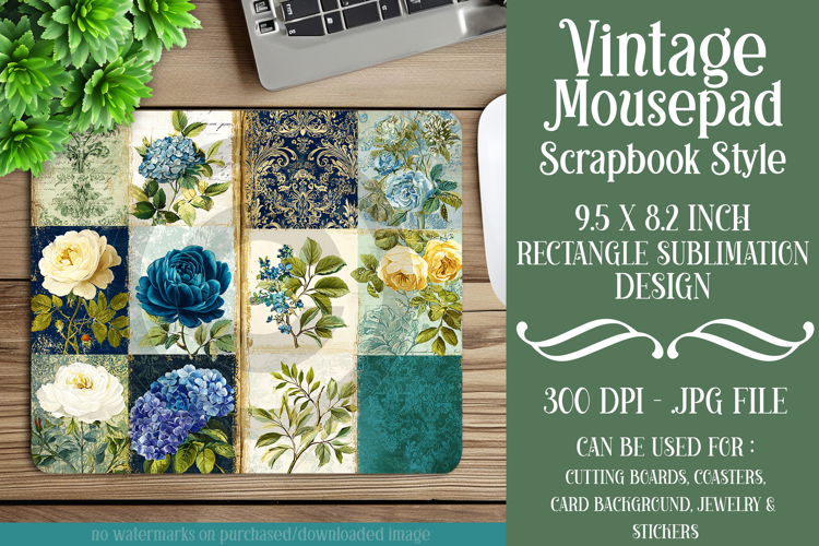 Vintage Mousepad, Sublimation Mousepad, Scrapbook Style, d11