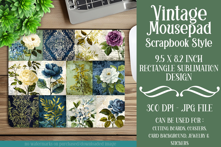 Vintage Mousepad, Sublimation Mousepad, Scrapbook Style, d12