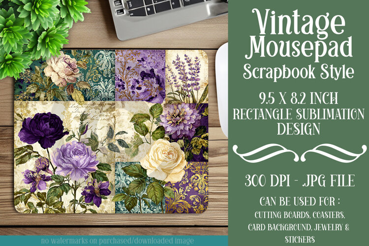 Vintage Mousepad, Sublimation Mousepad, Scrapbook Style, d13 example image 1