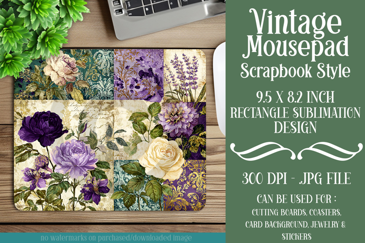 Vintage Mousepad, Sublimation Mousepad, Scrapbook Style, d13