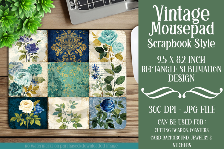 Vintage Mousepad, Sublimation Mousepad, Scrapbook Style, d14