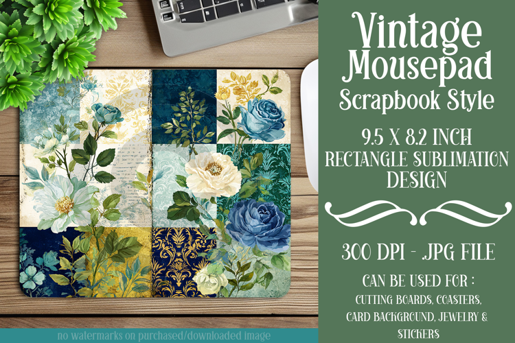 Vintage Mousepad, Sublimation Mousepad, Scrapbook Style, d15