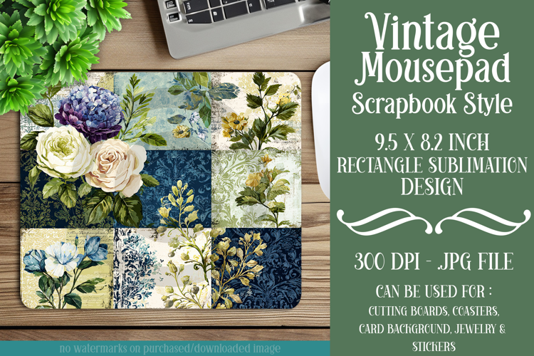 Vintage Mousepad, Sublimation Mousepad, Scrapbook Style, d16