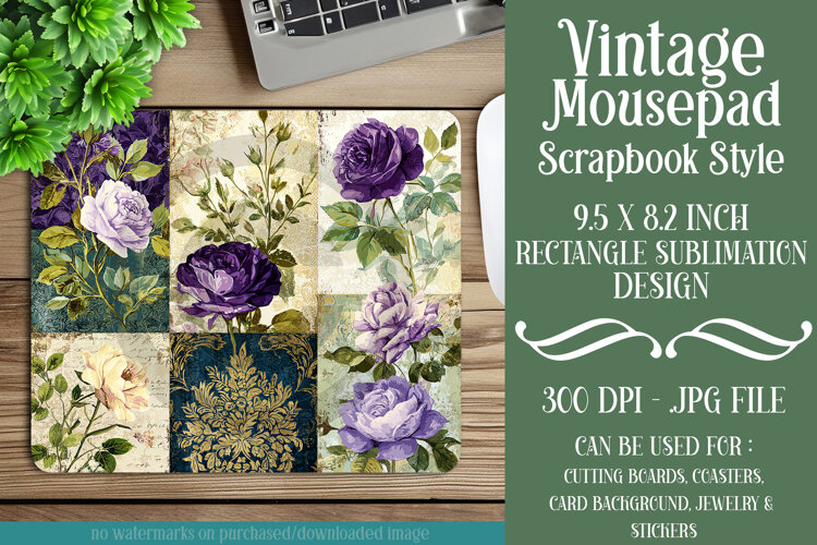 Vintage Scrapbook Style Mousepad Sublimation Design, d17 example image 1