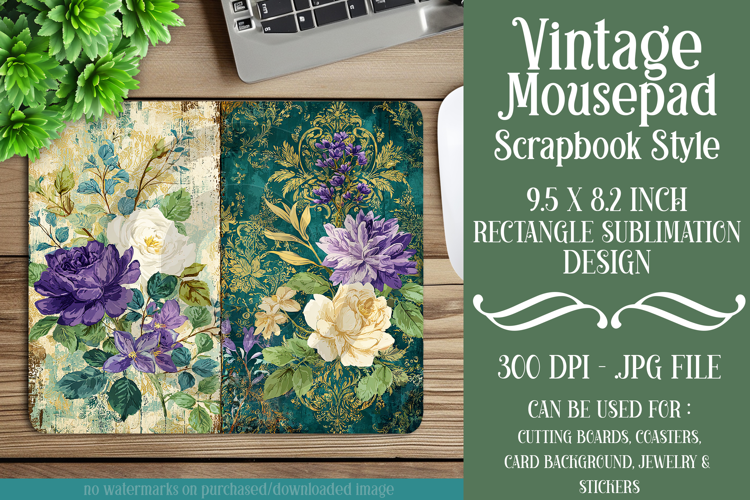Vintage Mousepad, Sublimation Mousepad, Scrapbook Style, d2