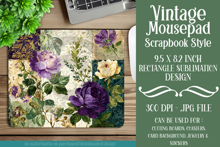 Vintage Mousepad, Sublimation Mousepad, Scrapbook Style, d21