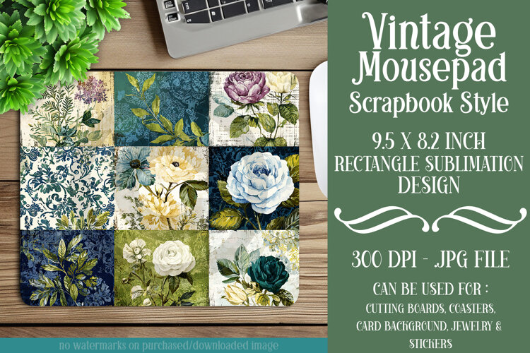 Vintage Mousepad, Sublimation Mousepad, Scrapbook Style, d22 example image 1
