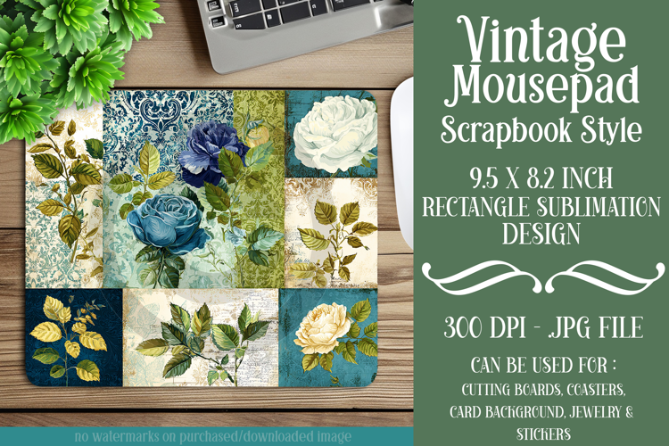 Vintage Mousepad, Sublimation Mousepad, Scrapbook Style, d23