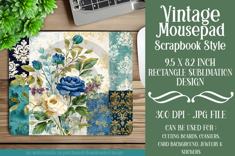 Vintage Mousepad, Sublimation Mousepad, Scrapbook Style, d24