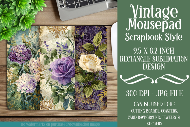Vintage Mousepad, Sublimation Mousepad, Scrapbook Style, d25