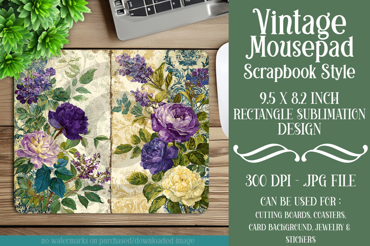 Vintage Mousepad, Sublimation Mousepad, Scrapbook Style, d29