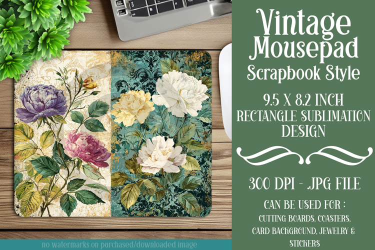 Vintage Mousepad, Sublimation Mousepad, Scrapbook Style, d3
