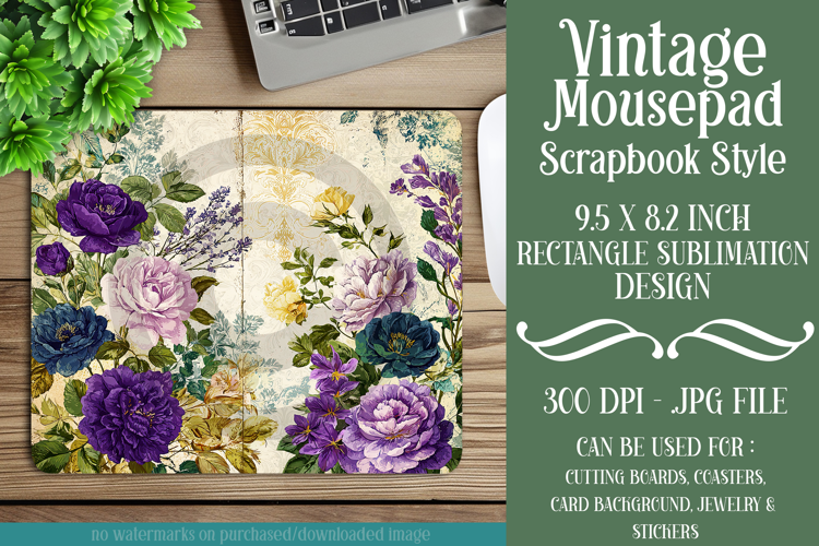 Vintage Mousepad, Sublimation Mousepad, Scrapbook Style, d30