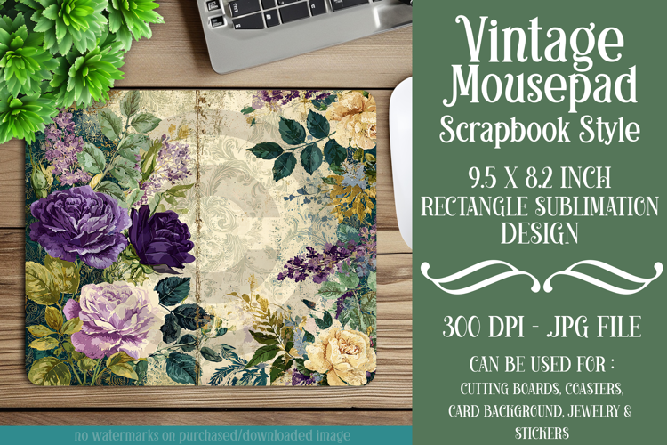 Vintage Mousepad, Sublimation Mousepad, Scrapbook Style, d31