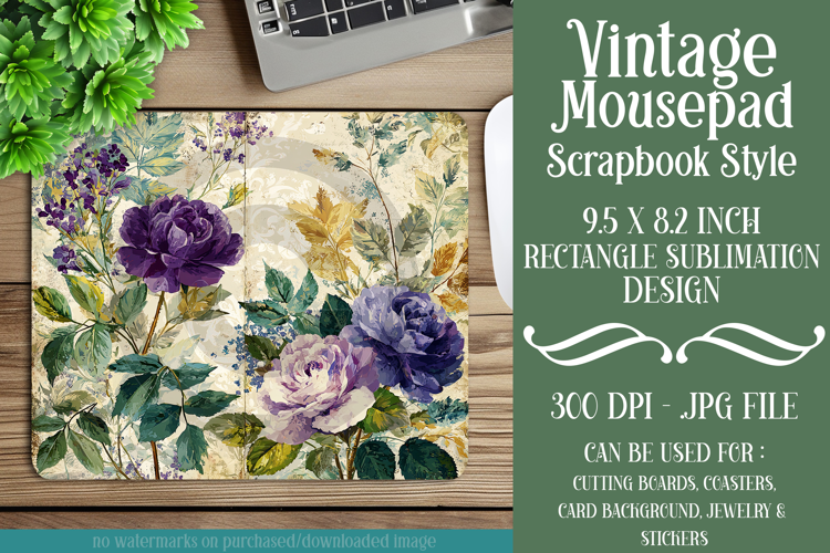 Vintage Mousepad, Sublimation Mousepad, Scrapbook Style, d32
