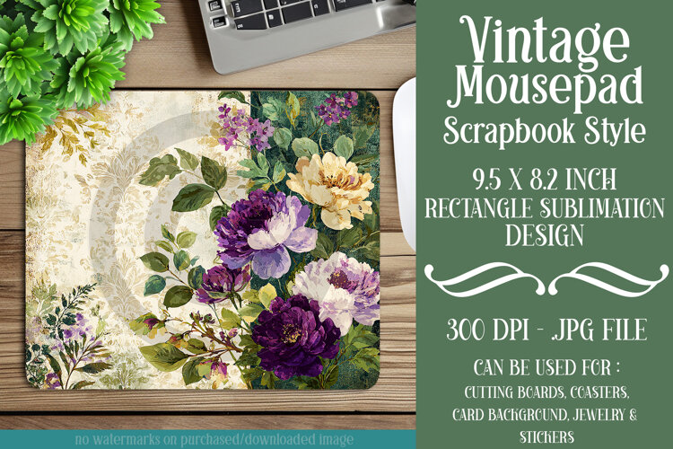 Vintage Mousepad, Sublimation Mousepad, Scrapbook Style, d33 example image 1