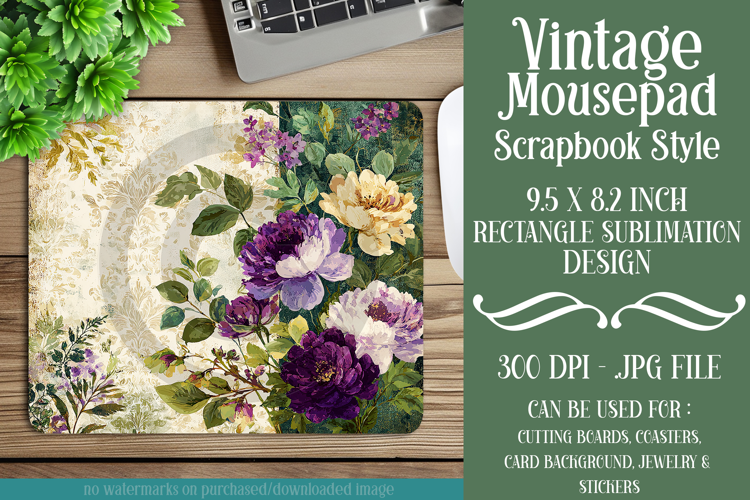 Vintage Mousepad, Sublimation Mousepad, Scrapbook Style, d33