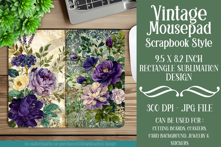 Vintage Mousepad, Sublimation Mousepad, Scrapbook Style, d35 example image 1