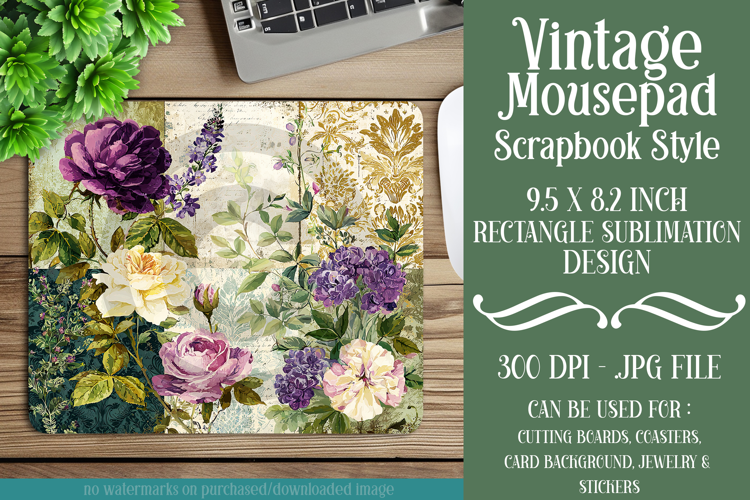 Vintage Mousepad, Sublimation Mousepad, Scrapbook Style, d36