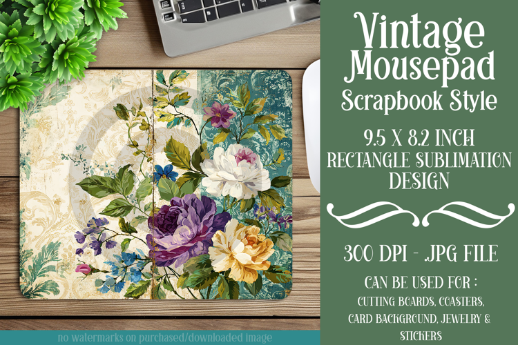 Vintage Mousepad, Sublimation Mousepad, Scrapbook Style, d37