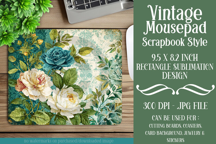 Vintage Mousepad, Sublimation Mousepad, Scrapbook Style, d38 example image 1