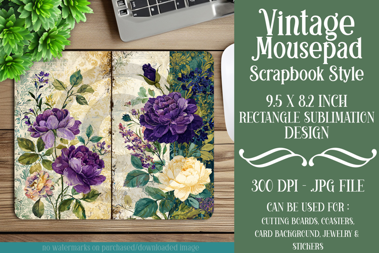 Vintage Mousepad, Sublimation Mousepad, Scrapbook Style, d39