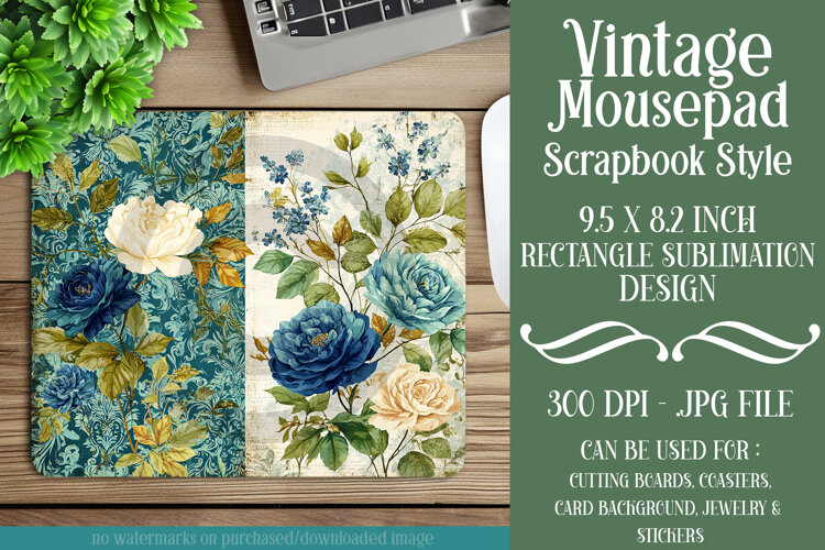 Vintage Mousepad, Sublimation Mousepad, Scrapbook Style, d4 example image 1