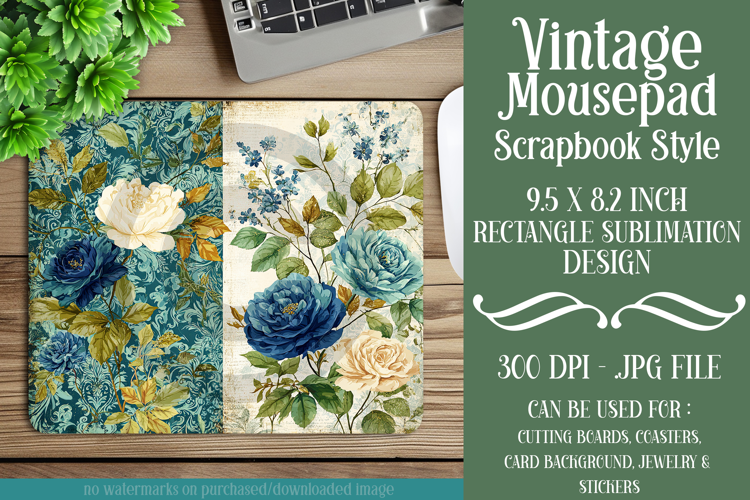 Vintage Mousepad, Sublimation Mousepad, Scrapbook Style, d4