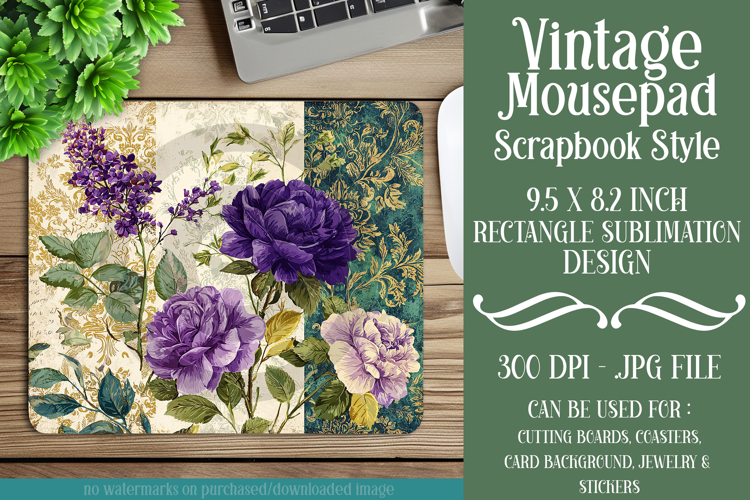 Vintage Mousepad, Sublimation Mousepad, Scrapbook Style, d40