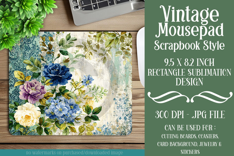 Vintage Mousepad, Sublimation Mousepad, Scrapbook Style, d41 example image 1
